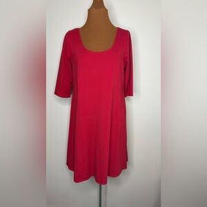 Eileen Fisher Vibrant Red Tunic Dress Organic Cotton Scoop Neck Size Medium